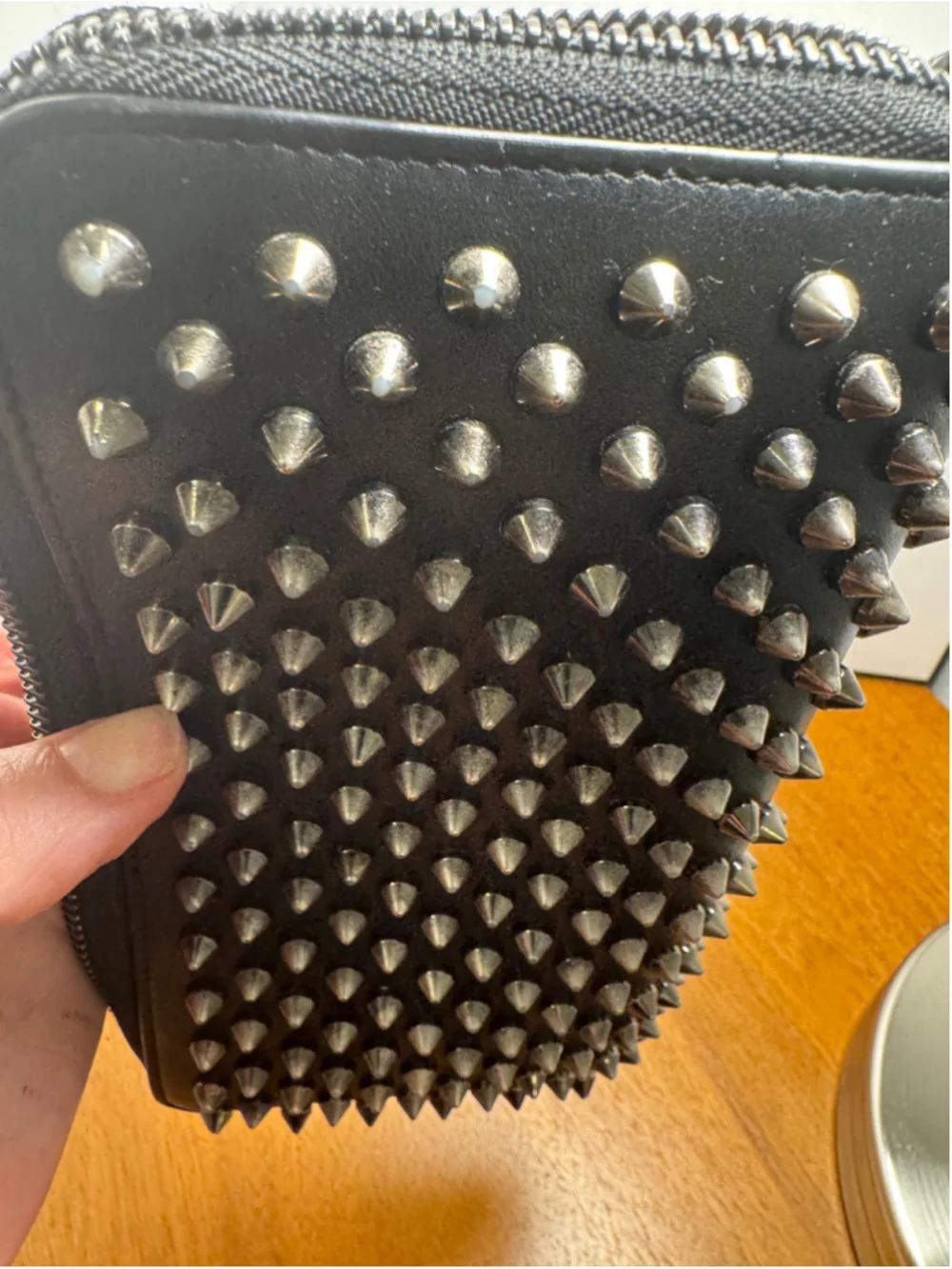 Christian Louboutin Black and Silver/Gunmetal Studded Long Wallet